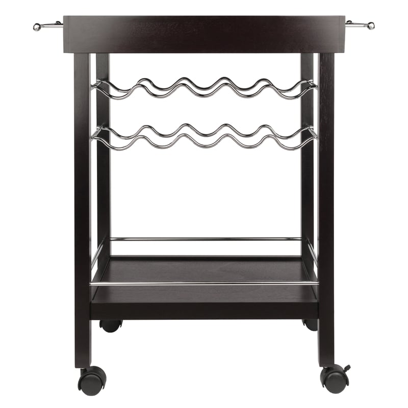 Pemberly Row Transitional Wood Johnnie Bar Cart in Espresso Finish