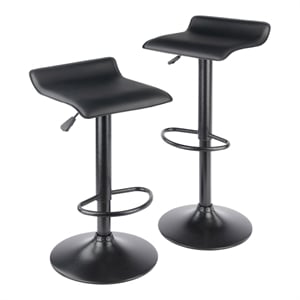 Pemberly Row 22.68&quot Adjustable Transitional Metal Bar Stool in Black (Set of 2)