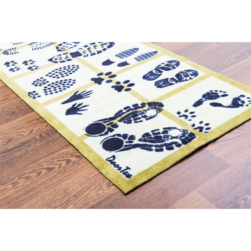 Pemberly Row Fabric Blue Long Indoor Entrance Runner Mat Footprint Design