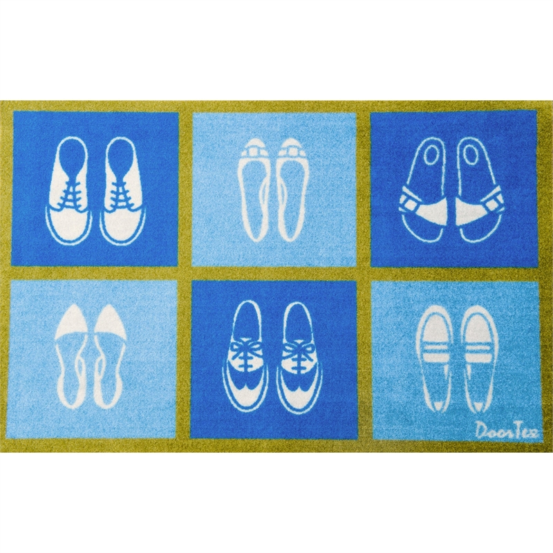 Pemberly Row Fabric Short Indoor Entrance Runner Mat Blue Shoes Design