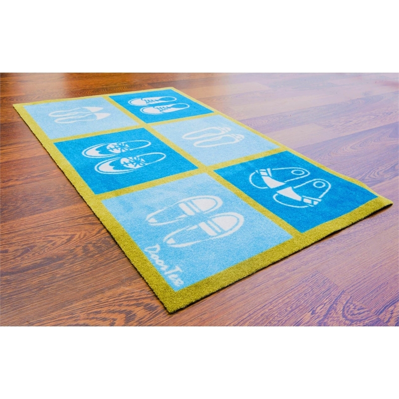 Pemberly Row Fabric Short Indoor Entrance Runner Mat Blue Shoes Design