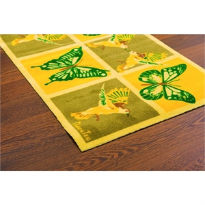 Pemberly Row Fabric Sun Room Runner Mat Yellow Butterfly Design Short 20 x 30