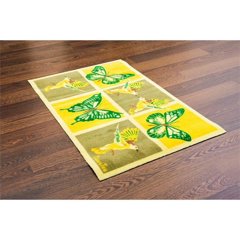 Pemberly Row Fabric Sun Room Runner Mat Yellow Butterfly Design Short 20 x 30