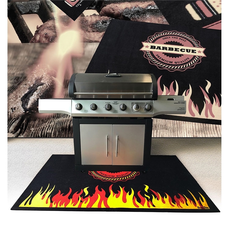 Pemberly Row Fabric Black Fire Retardant BBQ Mat Flame Design Size 39 x 60