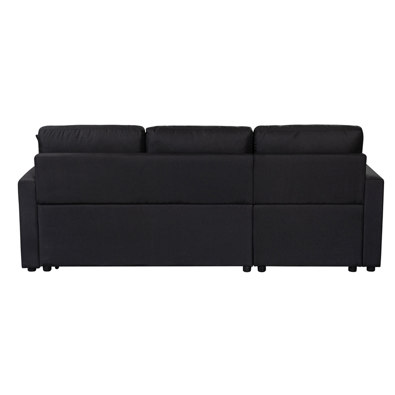 Pemberly Row Black Fabric Reversible Sleeper Sectional Sofa w/ Storage Chaise