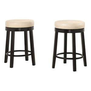 Pemberly Row Solid Wood Swivel 24&quot Counter Stool in Cream & Espresso (Set of 2)