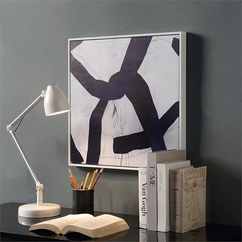 Pemberly Row Engineered Wood Set of 2 Abstract Wall Art with White Frame in Blue