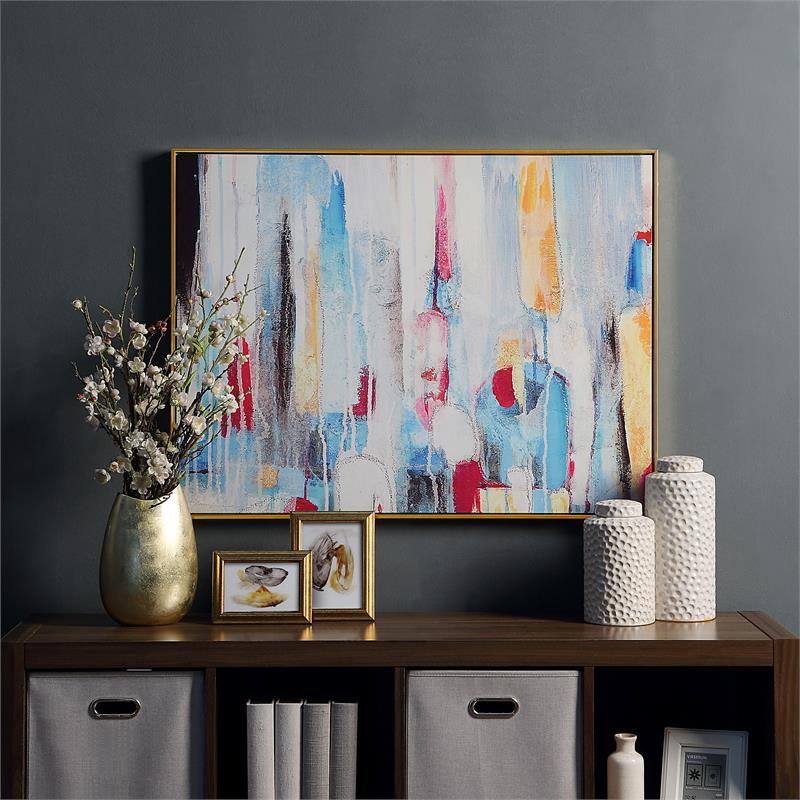Pemberly Row Engineered Wood Rainy Forest Abstract Wall Art 30x39 w/ Gold Frame