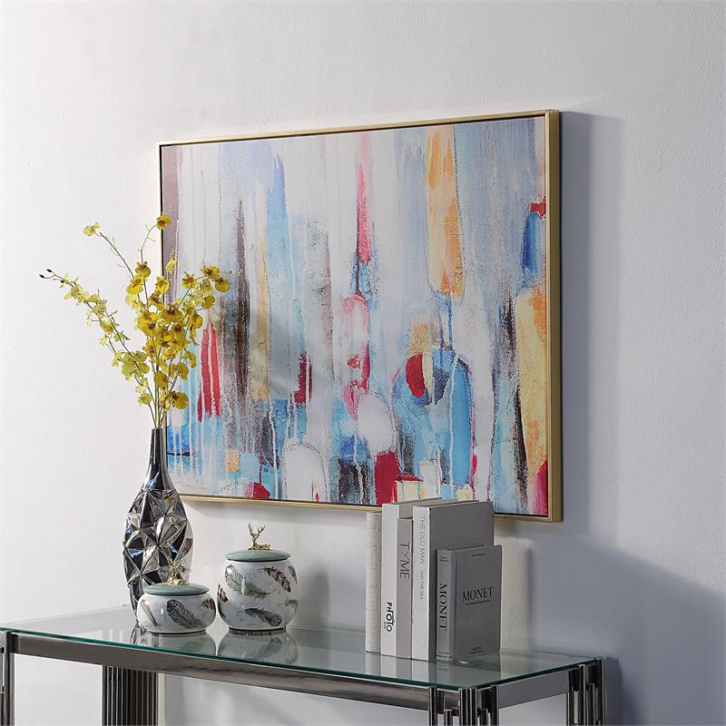 Pemberly Row Engineered Wood Rainy Forest Abstract Wall Art 30x39 w/ Gold Frame