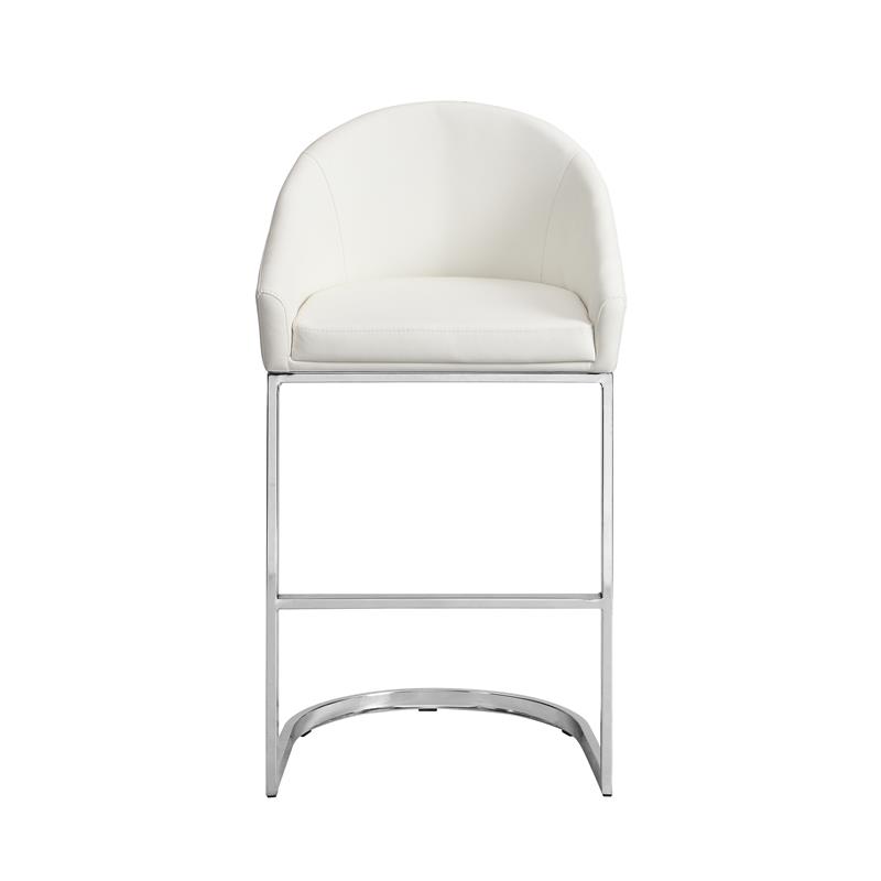 Pemberly Row Transitional Metal 26 In Upholstered Counter Stool in White/Chrome