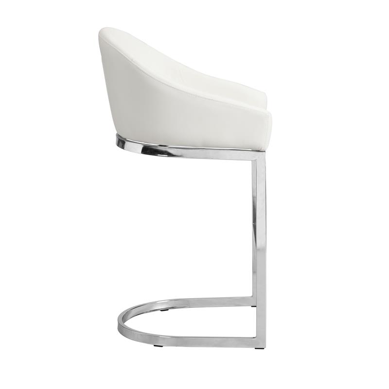 Pemberly Row Transitional Metal 26 In Upholstered Counter Stool in White/Chrome