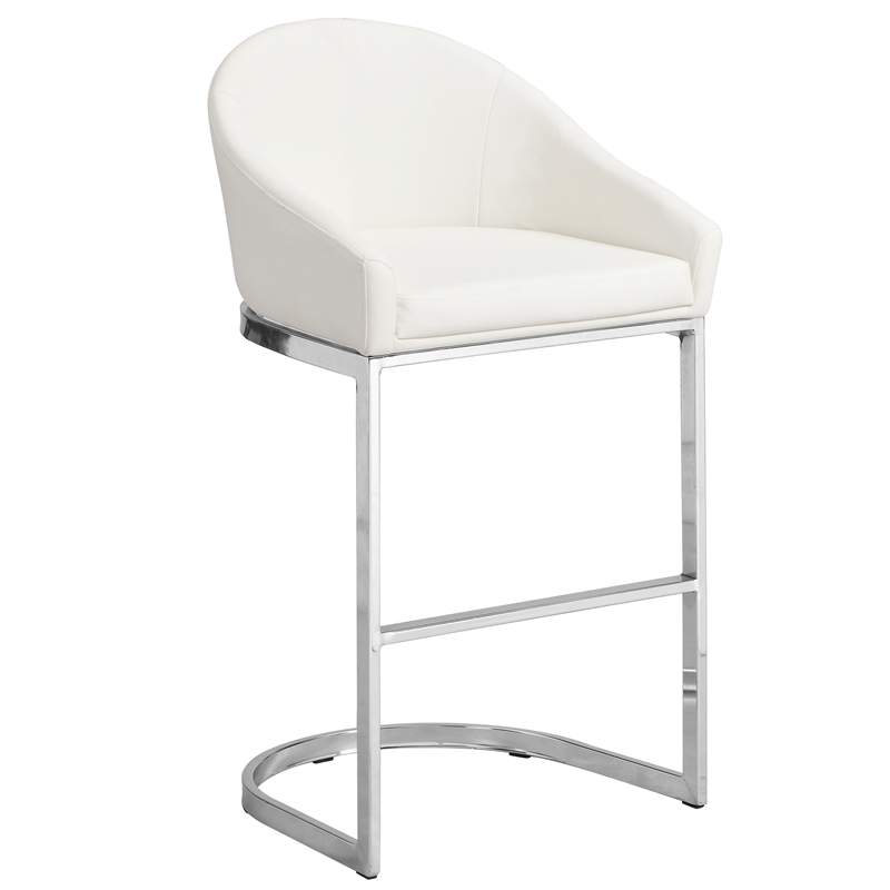 Pemberly Row Transitional Metal 26 In Upholstered Counter Stool in White/Chrome