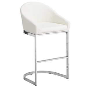 Pemberly Row Transitional Metal 26 In Upholstered Counter Stool in White/Chrome
