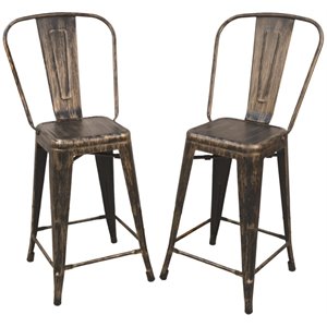 pemberly row contemporary metal 24 inch counter stool antique copper (set of 2)