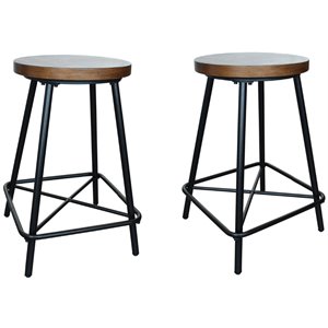 Pemberly Row Contemporary Metal 24&quot Counter Height Stool Elm Black (Set of 2)