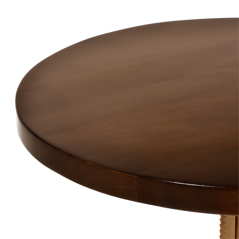 Pemberly Row Transitional Adjustable Crank Wood Accent Table in Elm and Gold