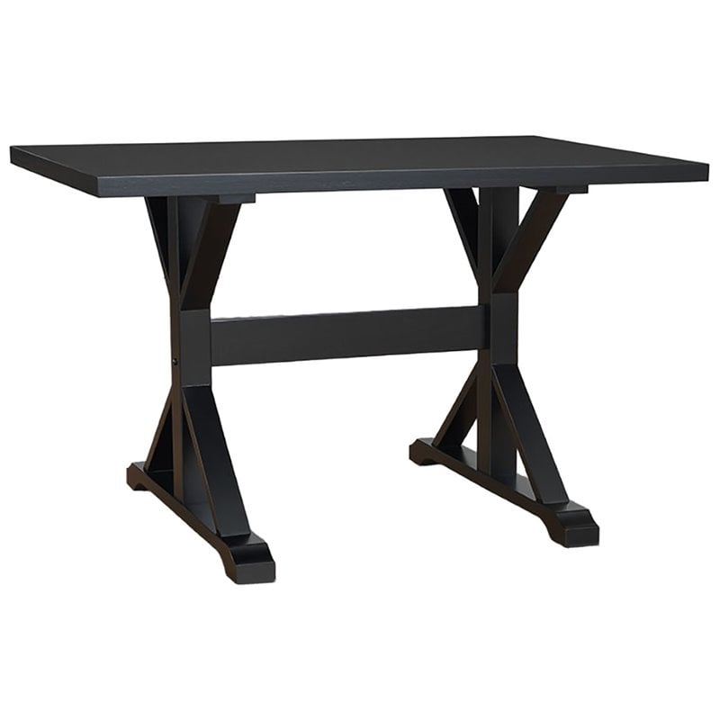 Pemberly Row Contemporary / Modern Wood 30 x 48 Trestle Table Antique Black