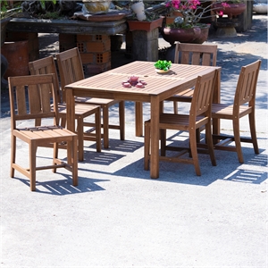 Pemberly Row Transitional Wood 7 Pc Outdoor Dining Set in Oil (Light Brown)