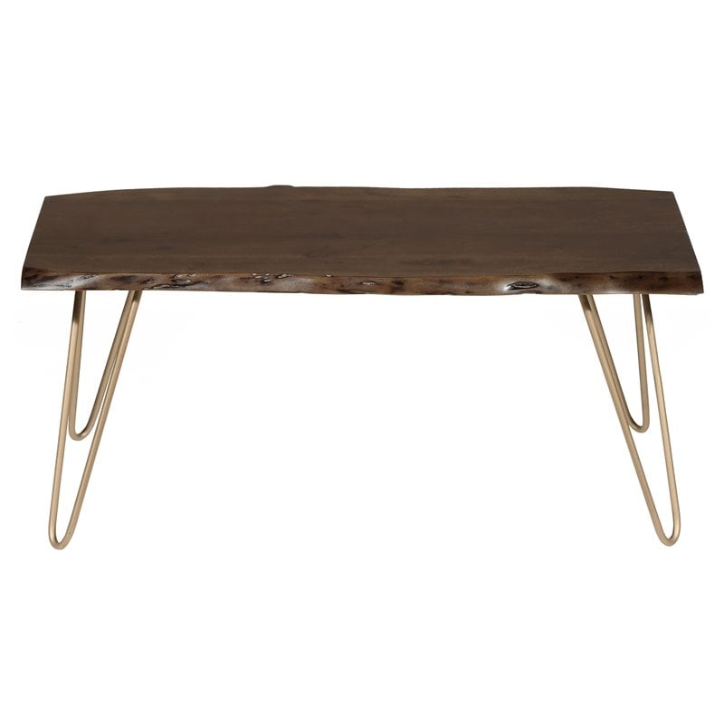 Pemberly Row Mid Century Wood Top Espresso Live Edge Coffee Table and Bench