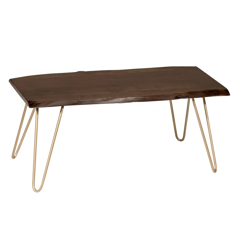 Pemberly Row Mid Century Wood Top Espresso Live Edge Coffee Table and Bench