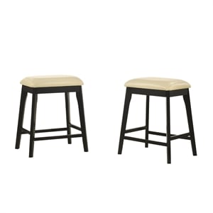 Pemberly Row Transitional Vinyl 25&quot Wood Counter Stool in Cream (Set of 2)
