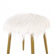 Pemberly Row Transitional Faux Fur and Metal Ottoman in White Fur and Gold
