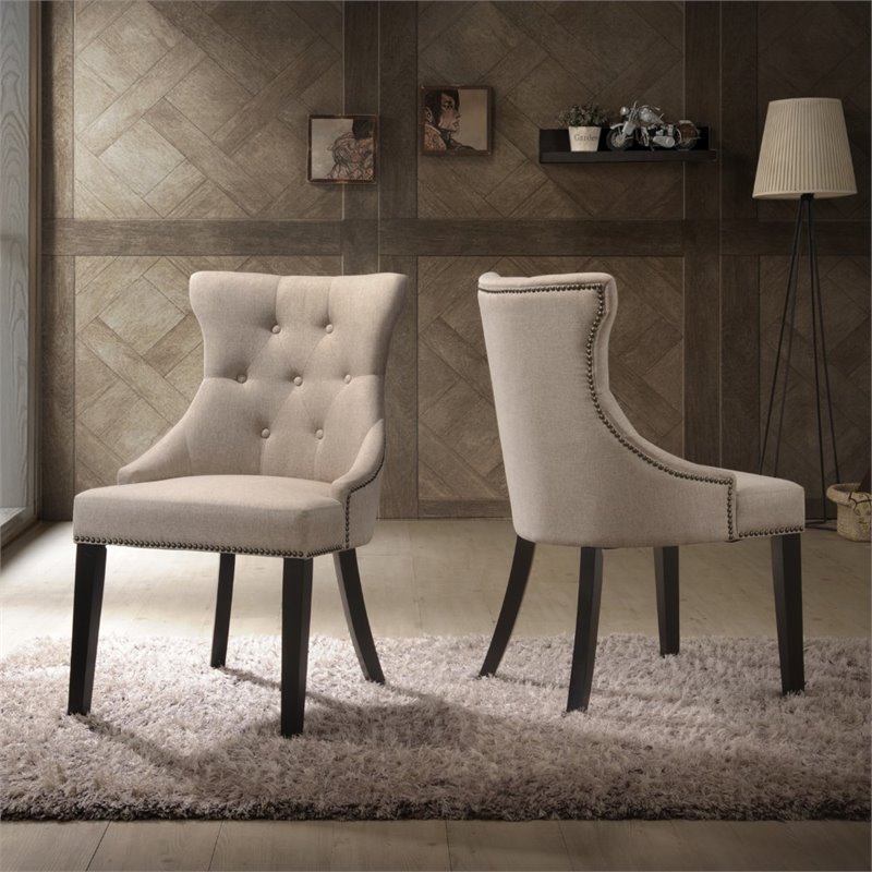 Pemberly Row Velvet Linen Upholstered Dining Chair in Espresso/Cream (2)