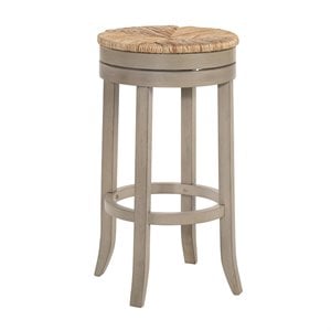 Pemberly Row Solid Wood 30&quot Swivel Rush Seat Bar Stool in Weathered Gray