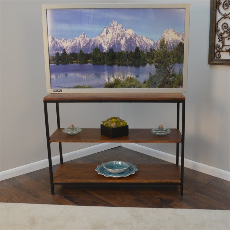 Pemberly Row Modern Rectangle Metal Frame Console Table in Rich Chestnut