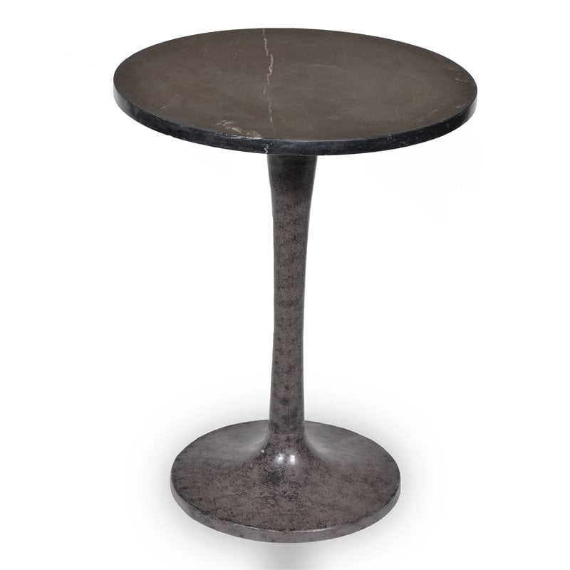 Pemberly Row Mid-Century Marble Top Accent Table in Black and Industrial