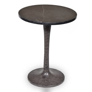 Pemberly Row Mid-Century Marble Top Accent Table in Black and Industrial