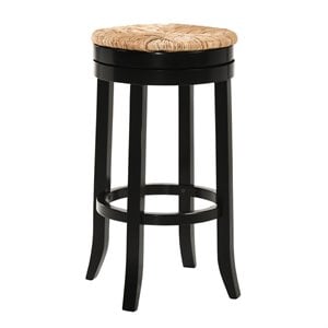 Pemberly Row Solid Wood 30&quot Swivel Rush Seat Bar Stool in Antique Black