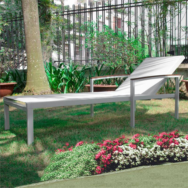 Pemberly Row Transitional Wood Reclining Chaise Lounge in Natural White