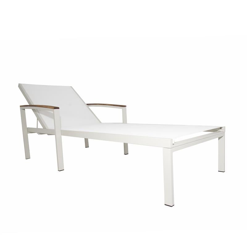 Pemberly Row Transitional Wood Reclining Chaise Lounge in Natural White