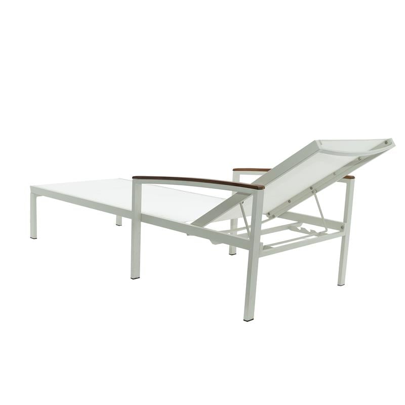 Pemberly Row Transitional Wood Reclining Chaise Lounge in Natural White