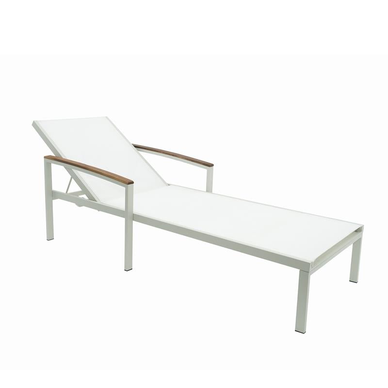Pemberly Row Transitional Wood Reclining Chaise Lounge in Natural White