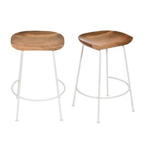 Pemberly Row Wood 24.5&quot Counter Stool in Natural and White (Set of 2)