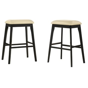 Pemberly Row Transitional 30&quot Wood Bar Stool Set in Cream (Set of 2)