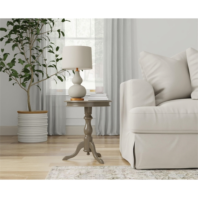 Pemberly Row Traditional Wood  Pedestal Accent Table in Weather Gray