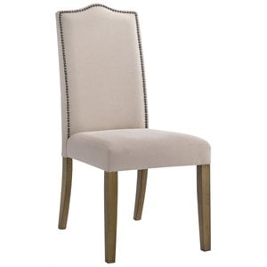Pemberly Row Modern Fabric Nail head Chair Harvest Oak with Linen