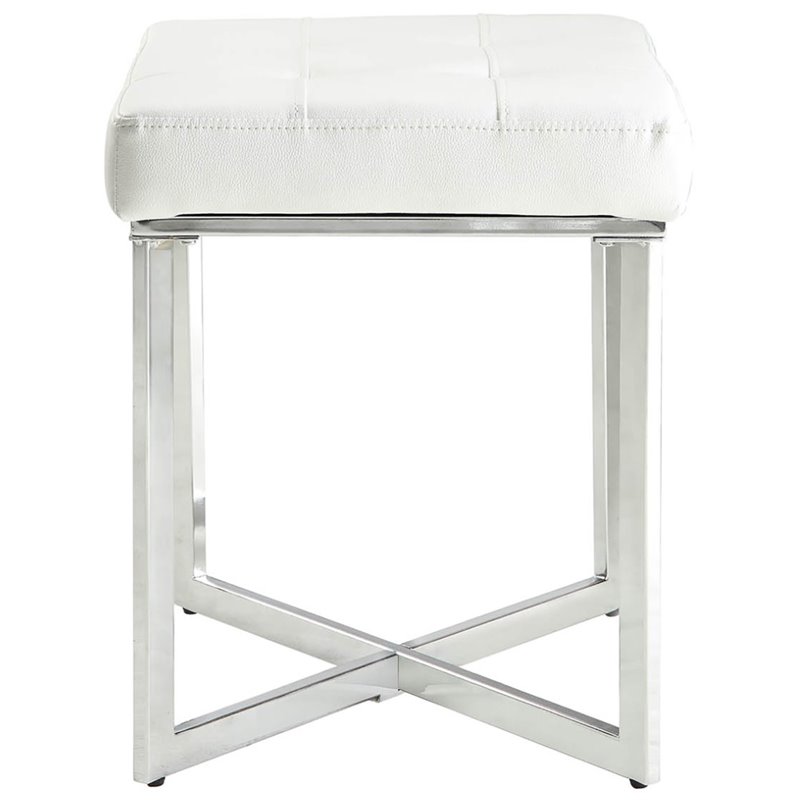 Pemberly Row Modern Faux Leather Summer Vanity Bench White/Chrome