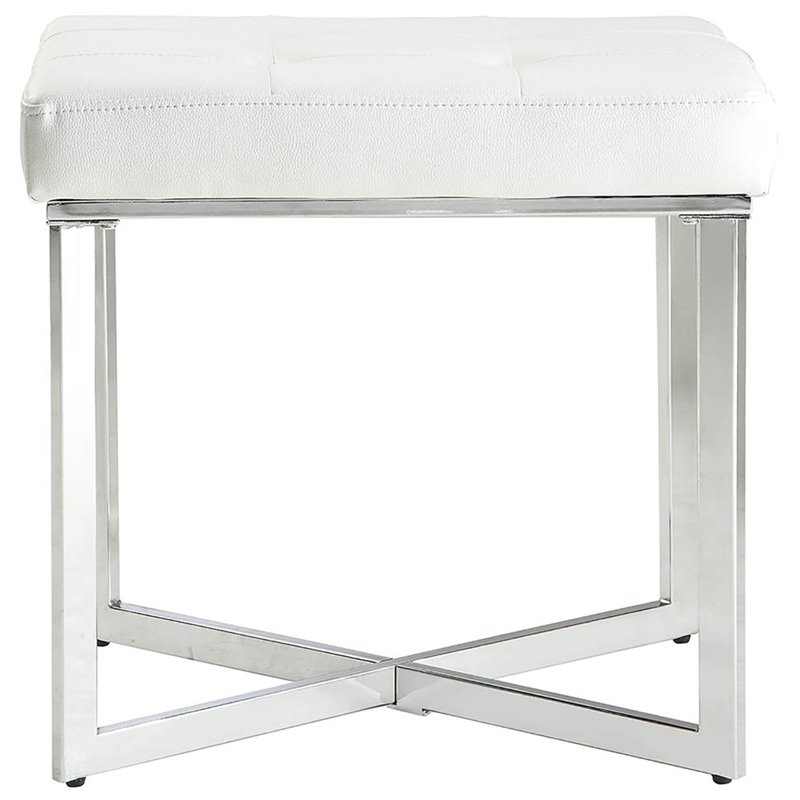 Pemberly Row Modern Faux Leather Summer Vanity Bench White/Chrome