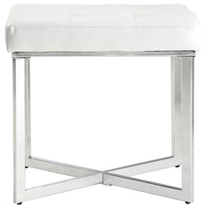 Pemberly Row Modern Faux Leather Summer Vanity Bench White/Chrome