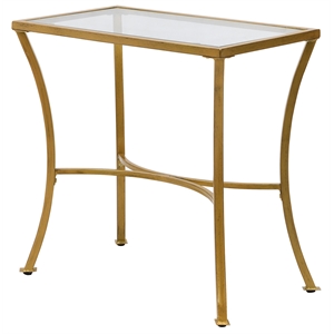 Pemberly Row Transitional Glass Top Accent Table in Antique Gold