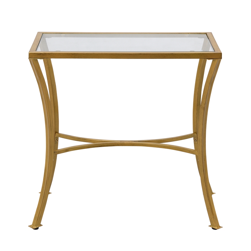 Pemberly Row Transitional Glass Top Accent Table in Antique Gold