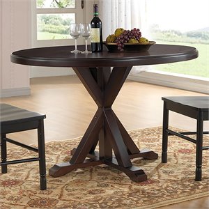 Pemberly Row Transitional Wood Top Chocolate X Base Dining Table