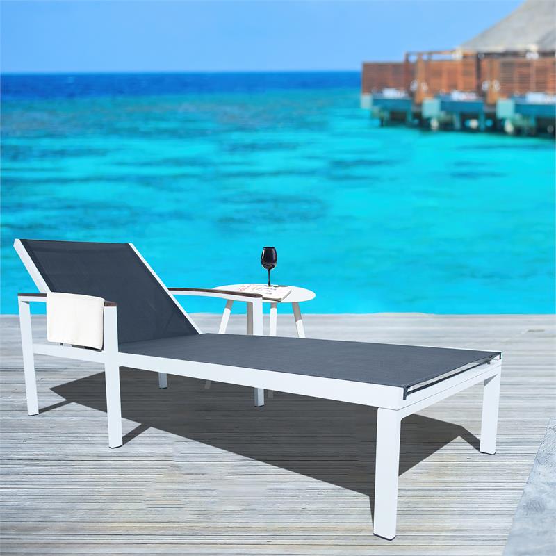 Pemberly Row Transitional Wood Reclining Chaise Lounge in Black