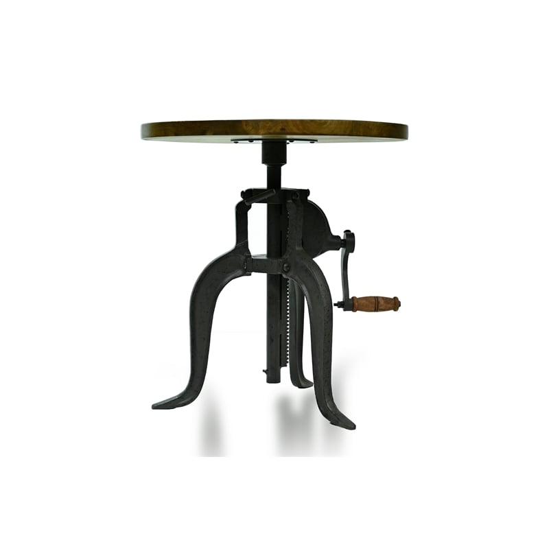 Pemberly Row Farmhouse Wood Black Adjustable Crank Accent Table