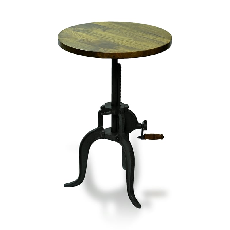 Pemberly Row Farmhouse Wood Black Adjustable Crank Accent Table