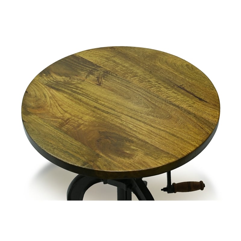Pemberly Row Farmhouse Wood Black Adjustable Crank Accent Table